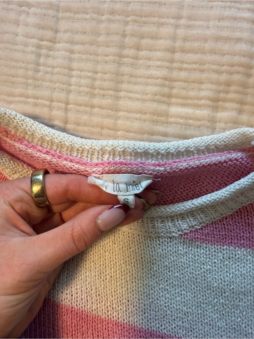 LA MIEL Pink & Cream Striped Crop Sweater - Picture 2 of 2